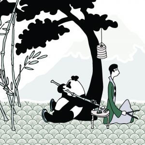 panda, illustratie, tekening, zwart wit, kinderkamer