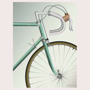 vissevasse, pastel, pastelkleuren, fietsen, wielrennen, racefiets, racen, stuur, illustratie, poster, tekening, kinderkamer, posters, meisjeskamer, prent, prenten, aan de muur