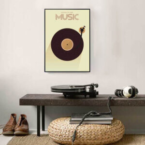 poster, muziek, music, lp, langspeelplaat, vissevasse, okika, illustratie, aan de muur, wand, decoratie, pastel, geel, zwart