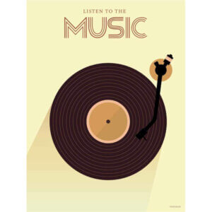 poster, muziek, music, lp, langspeelplaat, vissevasse, okika, illustratie, aan de muur, wand, decoratie, pastel, geel, zwart