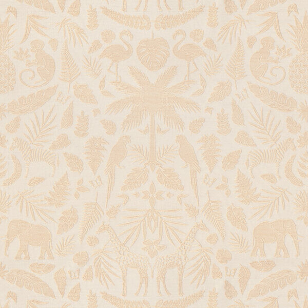 Gordijn van luxueuze chenille stof met een tropische print in creme en beige, perfect voor het creëren van een exotische en stijlvolle sfeer in uw interieur of kinderkamer.