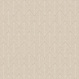 Linnen gordijn met een luxe beige glitter en een Scandinavische blaadjesprint, perfect voor het creëren van een warme en uitnodigende ambiance.
