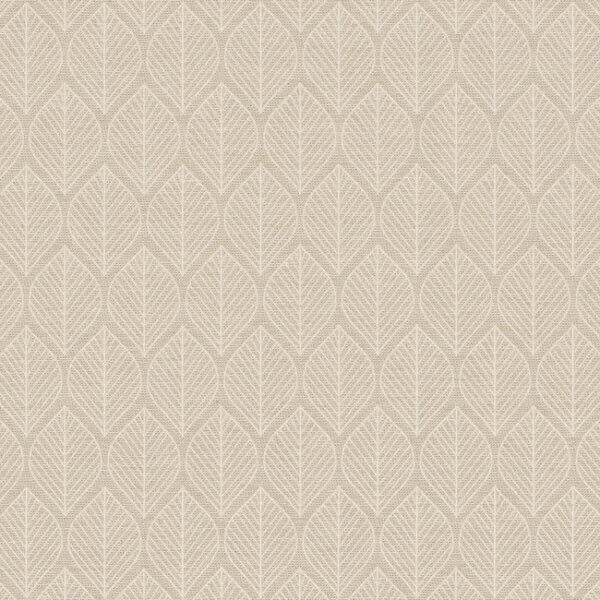 Linnen gordijn met een luxe beige glitter en een Scandinavische blaadjesprint, perfect voor het creëren van een warme en uitnodigende ambiance.