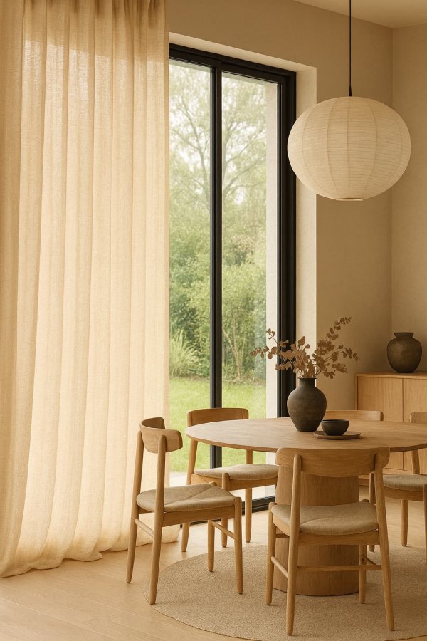 Inbetween gordijn Zen Weave in nude tint voor een licht en rustig interieur met zachte natuurlijke uitstraling