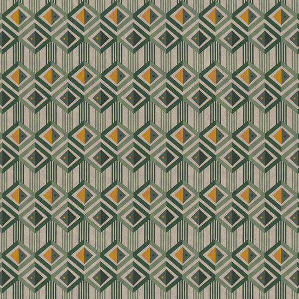 Graphic Diamant Groen gordijnstof met geometrisch patroon in groene tinten, ideaal voor een moderne en stijlvolle kamerinrichting.