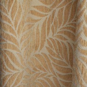 Jacquard chenille gordijnstof met bladpatroon in beige, stofdetails dichtbij weergegeven