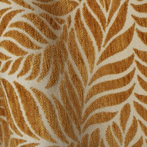 ingeweven bladpatroon in jacquard chenille gordijnen in oker, patroon duidelijk zichtbaar