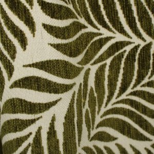 Patroon van jacquard chenille gordijnen in zachtgroen met ingeweven bladmotief, duidelijk zichtbaar