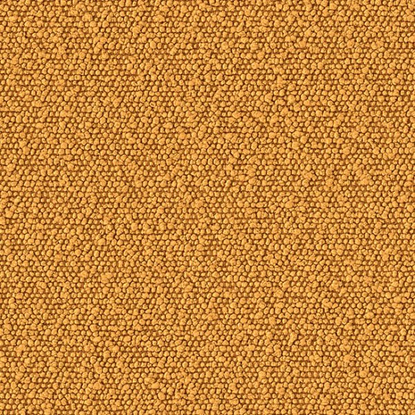 Detail van bouclé gordijnstof in okergeel (BB2310 Okika), met zichtbare grove textuur en lusachtige structuur. heerlijke teddy stof