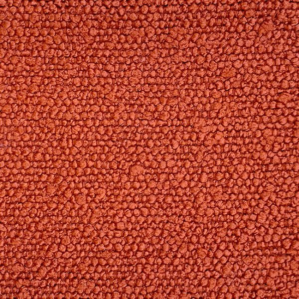 Detail van patroon, bouclé gordijnstof in terrakleur (BB2313 Okika), met zichtbare grove lusstructuur en warme, natuurlijke uitstraling.