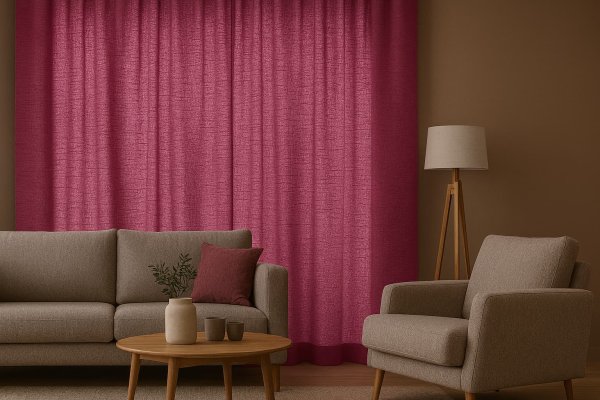 Sfeerimpressie van aubergine inbetween gordijnen uit de Saphira-lijn, op maat gemaakt voor een stijlvol interieur met diepte en elegantie.