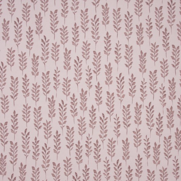roze bloemen gordijnen voor de kinderkamer Leaves Blush gordijnstof – close-up van het stofpatroon in roze tinten, Okika collectie (BB2531)