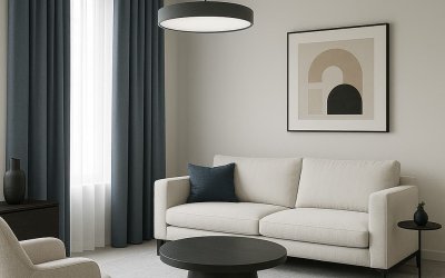 grijsblauwe gordijnen die rust en stijl toevoegen aan een sfeervol interieur