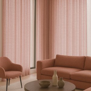 Okika Elegance collectie zachtroze gordijnen in stijlvolle woonruimte sfeerimpressie