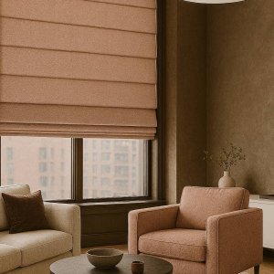 roze vouwgordijnen uit de Imperial collectie als sfeervolle impressie in een licht en eigentijds interieur