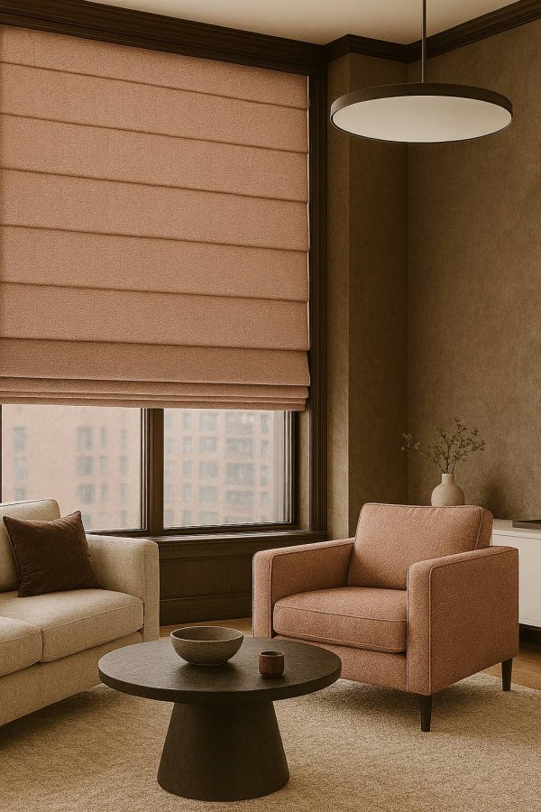 roze vouwgordijnen uit de Imperial collectie als sfeervolle impressie in een licht en eigentijds interieur