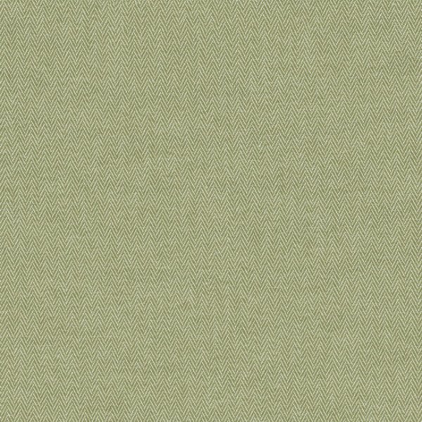 Detail van zachtgroene linnenlook gordijnstof met fijn visgraatpatroon