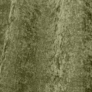 Stofpatroon van groene gordijnen met een zachte krijtlook, dicht chenille weving van de stof goed zichbaar