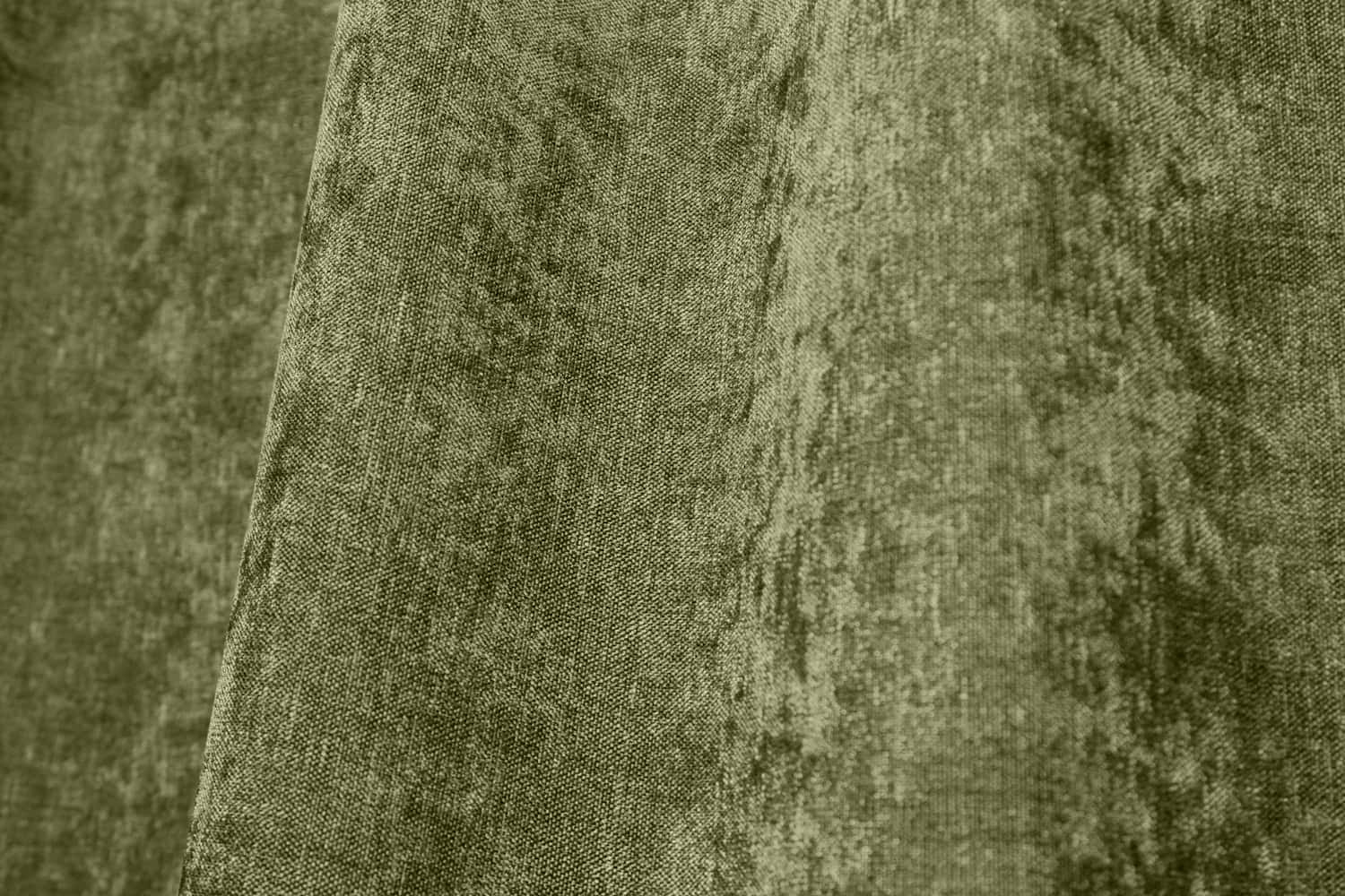 Stofpatroon van groene gordijnen met een zachte krijtlook, dicht chenille weving van de stof goed zichbaar