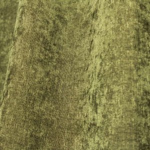 Stofpatroon van groene gordijnen met een zachte krijtlook, dicht chenille weving van de stof goed zichbaar