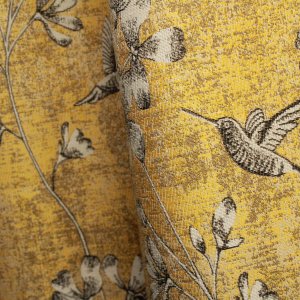 Gordijnen jacquard vogel okergeel