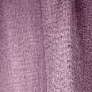 Detailfoto van de linnenlook van mauvekleurige vitrage gordijnen.