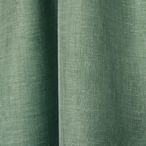 Close-up van het stofpatroon van mintgroene linnenlook vitrage DES2610.